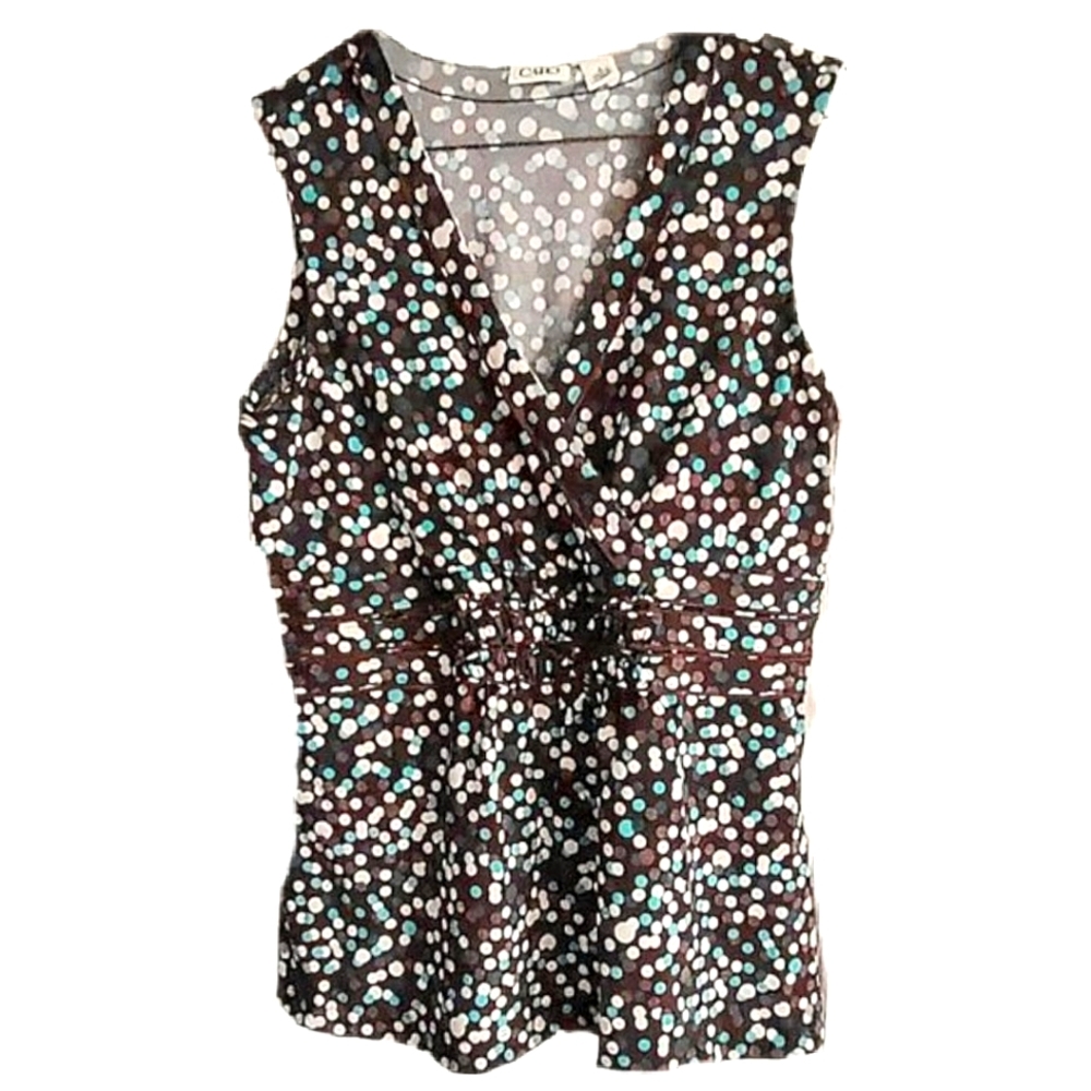 Sleeveless Polka Dot Crossovetop; Brown, Turquoise, Gray & White + Free Hair Bow